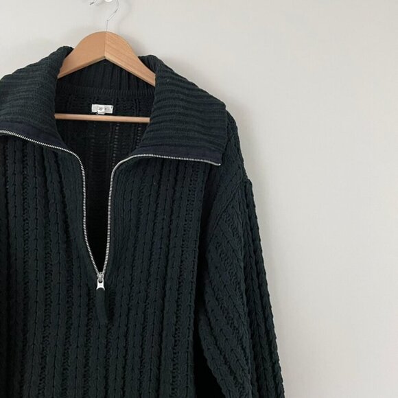 Aerie Cable Car Chenille Quarter Zip Sweater in Black Size XL - Picture 6 of 6